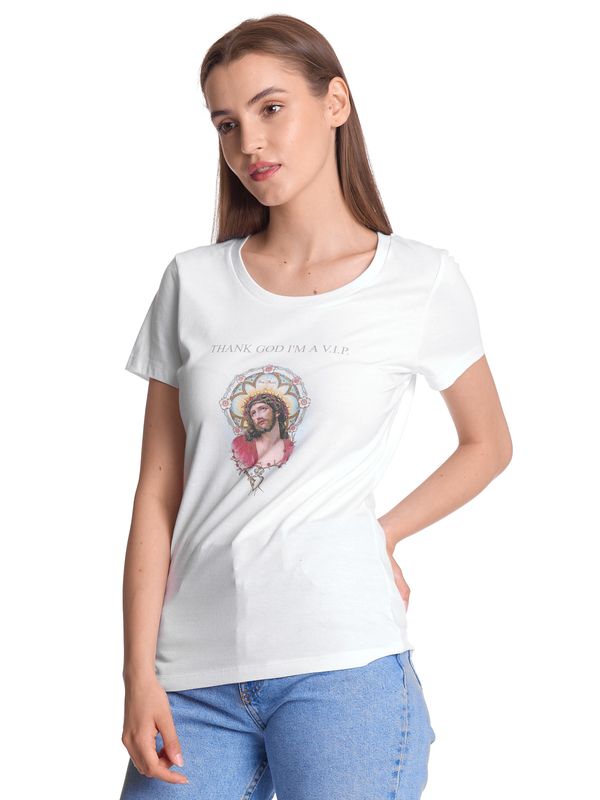 Nastrovje Potsdam Vive Maria Thank God Jesus Damen T-Shirt Weiss