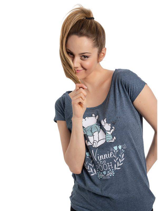 Nastrovje Potsdam Winnie The Pooh Friend Damen Loose-Shirt Blau Meliert