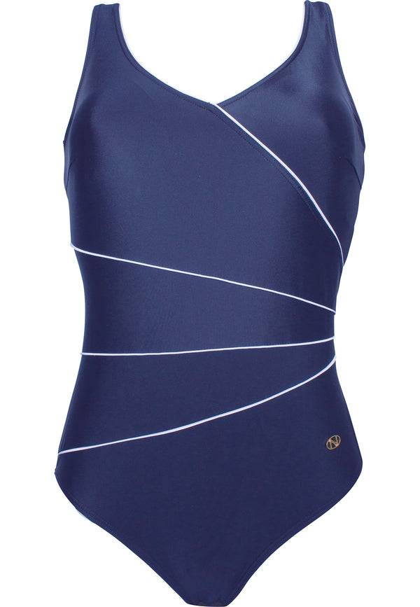 Naturana Klassischer Corsage-Badeanzug - Marine-Weiss