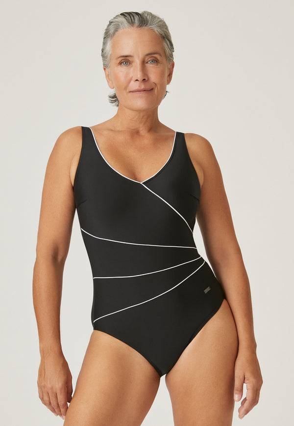 Naturana Klassischer Corsage-Badeanzug - Schwarz-Weiss