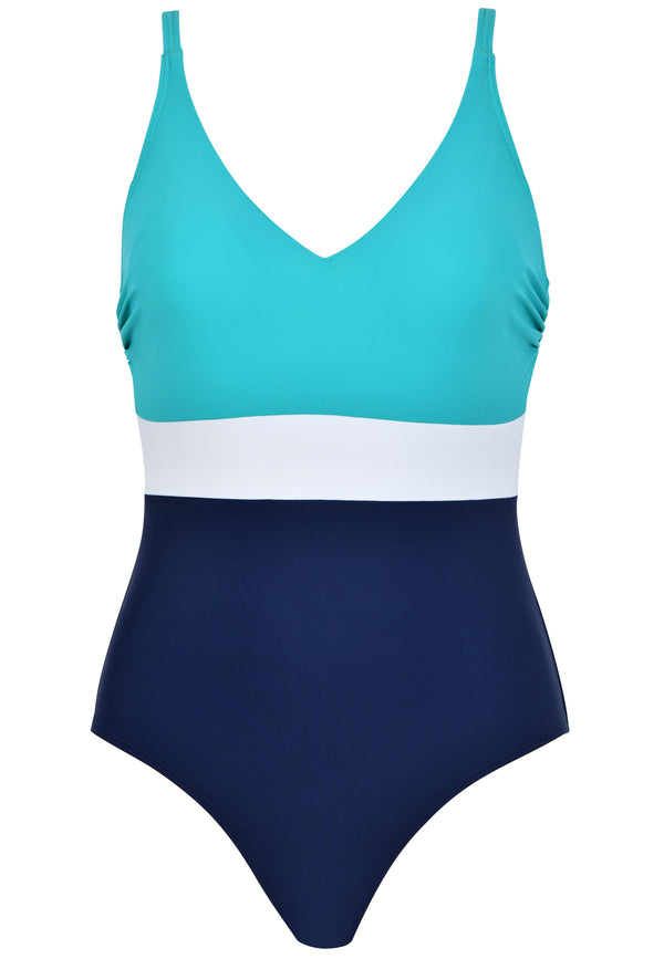 Naturana Badeanzug Mit Schale - Marine-Smaragd-Weiss