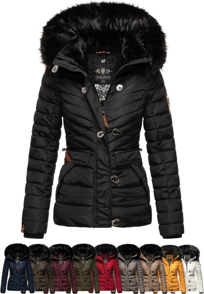 Navahoo Navahoo Wisteriaa Damen Winter Steppjacke mit Kapuze und Fellkragen