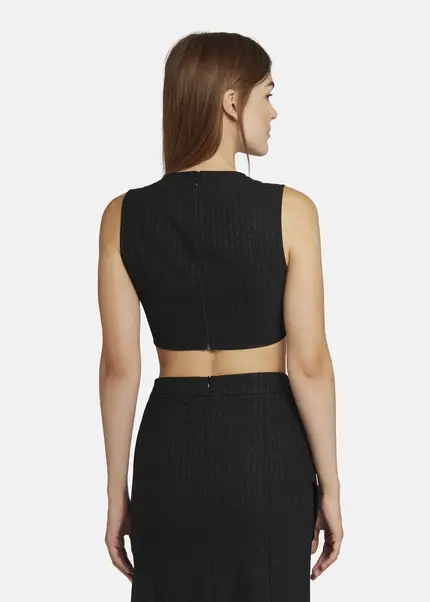 Nicowa Cropped Pinstripe Twill Top - LOWICA In BLACK PINSTRIPEarticle Number NC9A24007019E-002