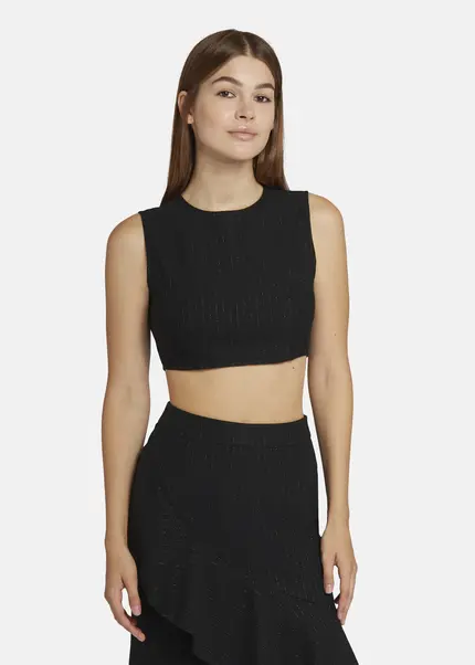 Nicowa Cropped Pinstripe Twill Top - LOWICA In BLACK PINSTRIPEarticle Number NC9A24007019E-002