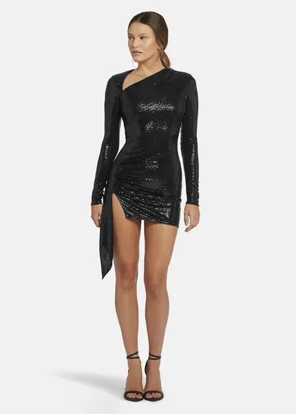 Nicowa Draped Sequin Mini Dress - ANILOWA In BLACKarticle Number NC9A22909019E-002