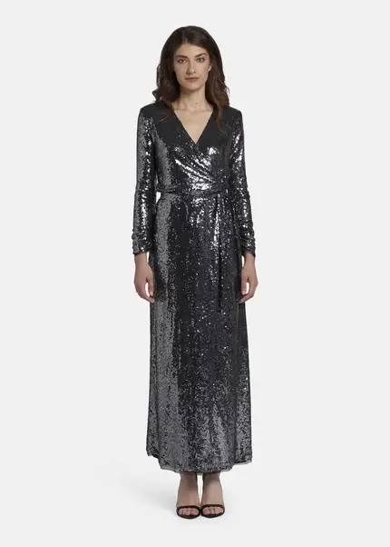 Nicowa Maxi Sequin Wrap Dress - MILOWA In SILVERarticle Number NC8A22012031E-088