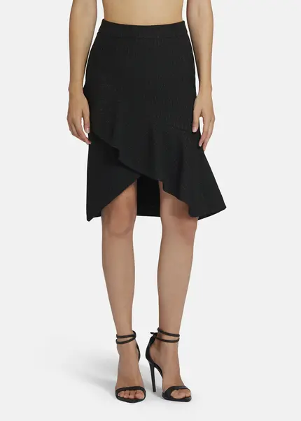 Nicowa Pinstripe Twill Flounce Skirt - LOWIANA In BLACK PINSTRIPEarticle Number NC9A24005019E-002