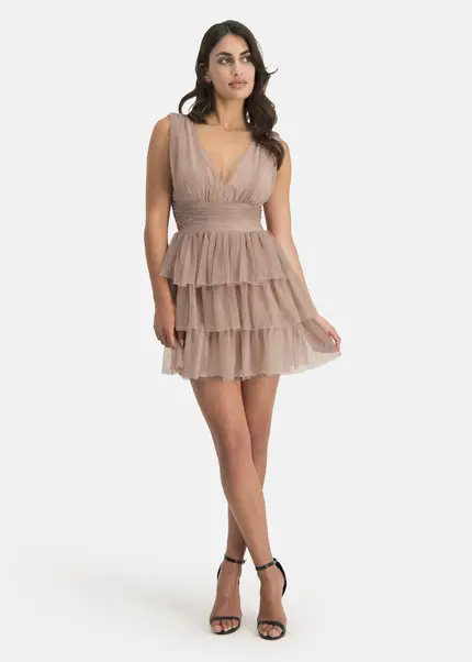 Nicowa Tulle Mini Dress - STELLOWA In BEIGEarticle Number NC7A12029032E-138