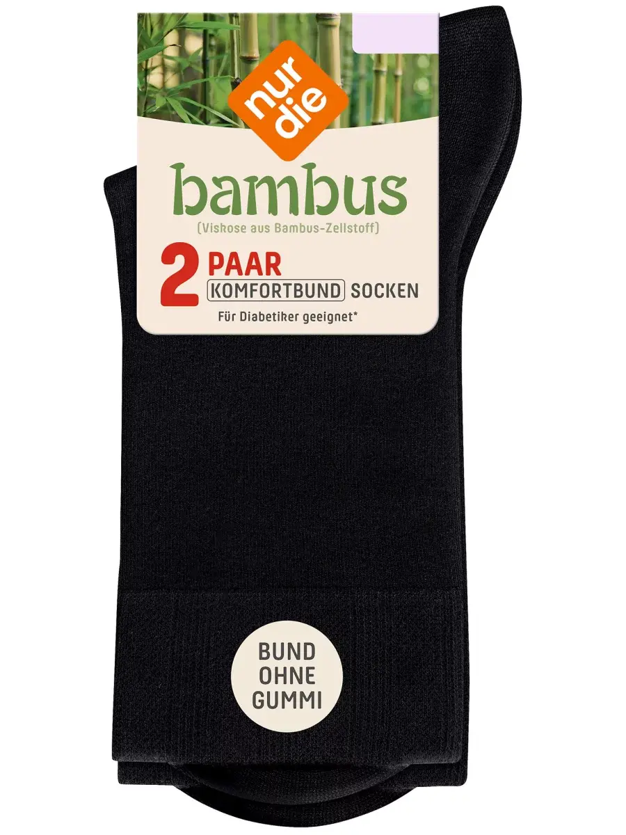 Nur Die 2-Pack Bambus¹ Komfort Socke - schwarz - Größe 39-42