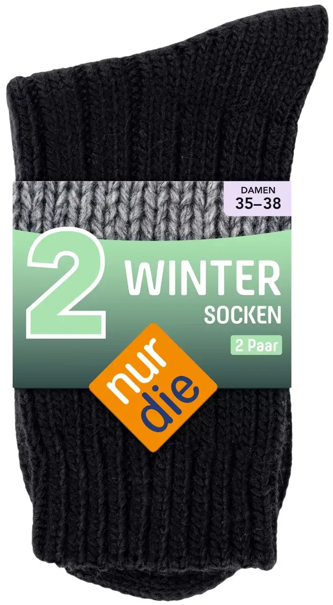 Nur Die 2-Pack Winter Socken - schwarz - Größe 39-42