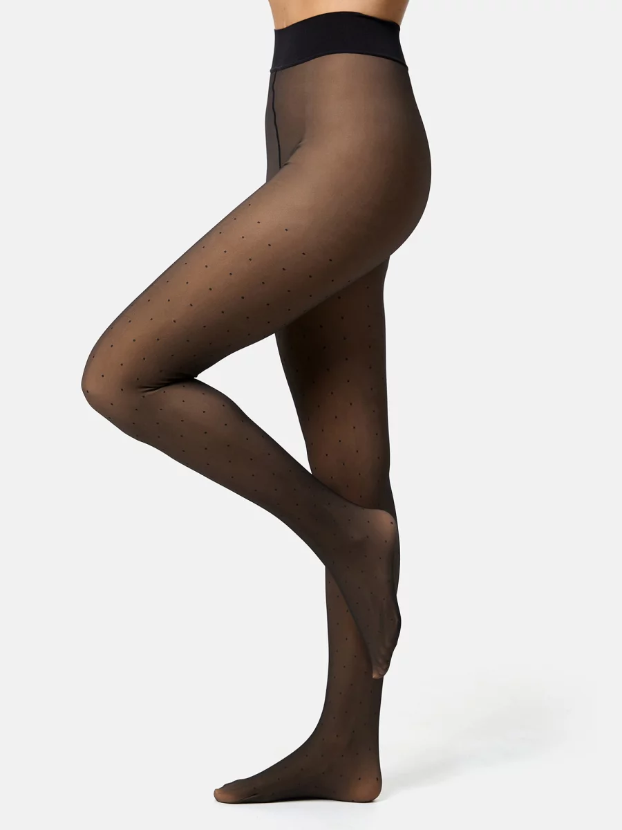 Nur Die Strumpfhose Warm & Transparent Mit Wärmendem Innenfleece 80 DEN Print - Punktedesign - Größe 40-44