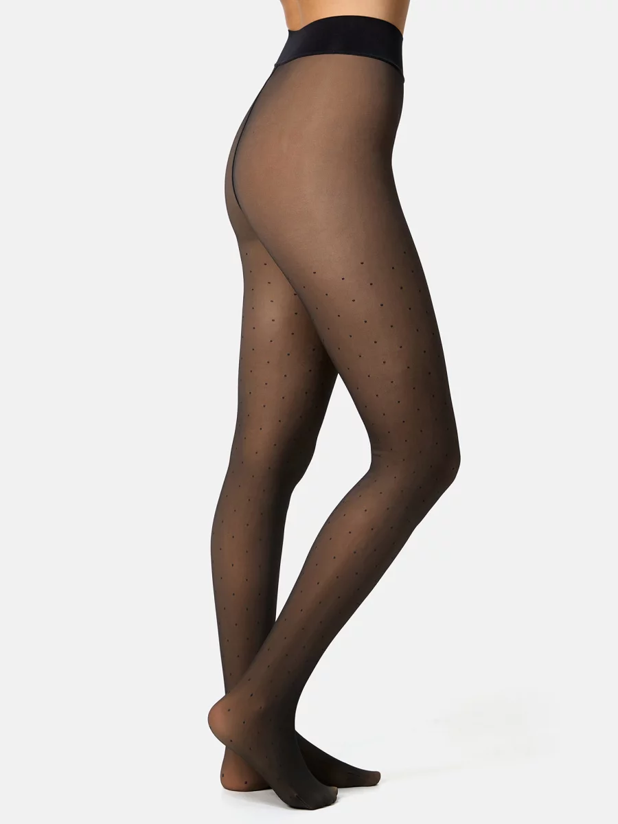 Nur Die Strumpfhose Warm & Transparent Mit Wärmendem Innenfleece 80 DEN Print - Punktedesign - Größe 40-44