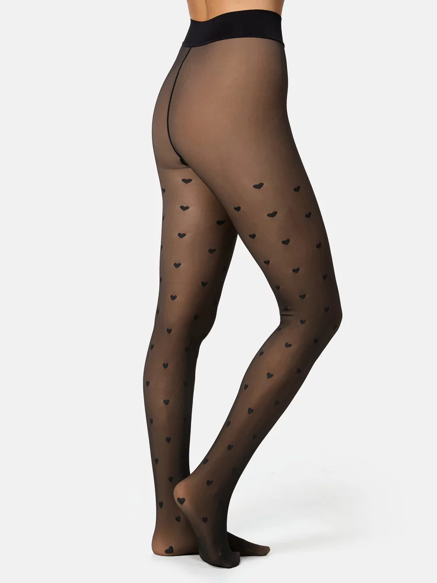 Nur Die Strumpfhose Warm & Transparent Mit Wärmendem Innenfleece 80 DEN Print - Herzdesign - Größe 40-44