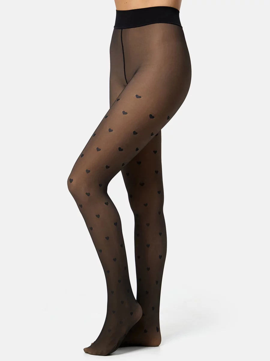 Nur Die Strumpfhose Warm & Transparent Mit Wärmendem Innenfleece 80 DEN Print - Herzdesign - Größe 40-44