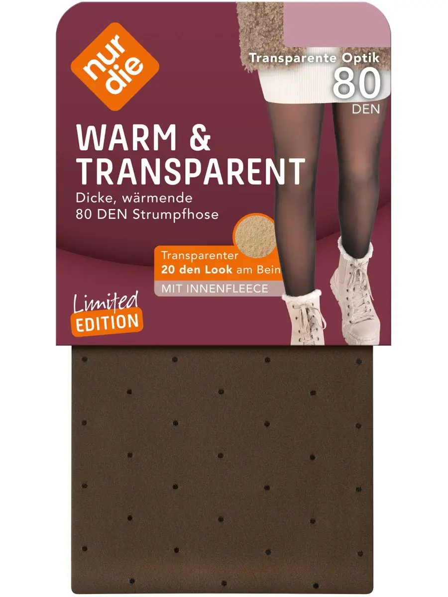 Nur Die Strumpfhose Warm & Transparent mit wärmendem Innenfleece 80 DEN Print - Punktedesign - Größe 40-44