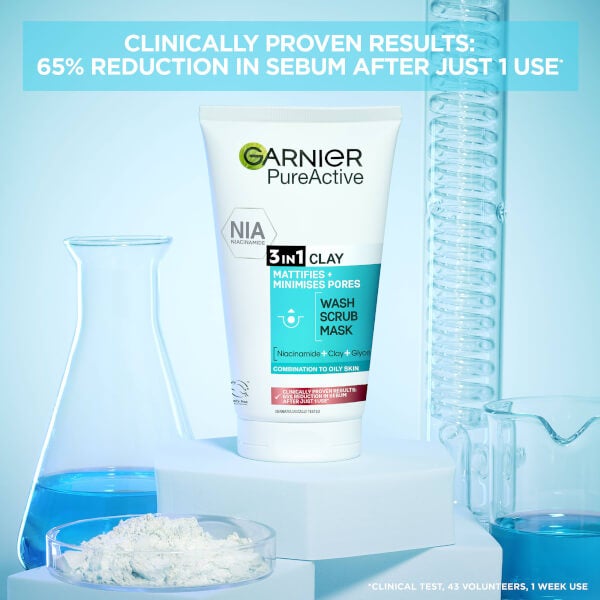 Garnier Pure Active 3-in-1 Wash, Scrub, Mask (150ml)