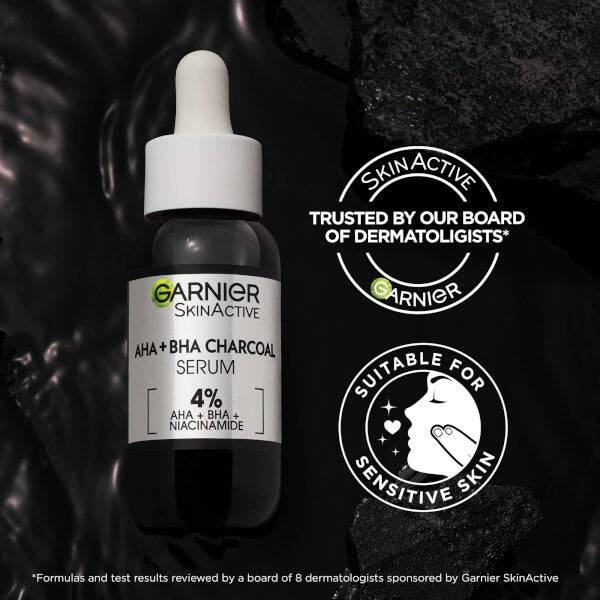 Garnier Skinactive 4% AHA BHA And Niacinamide Charcoal Serum, Resurface And Smooth Skin Texture 30ml