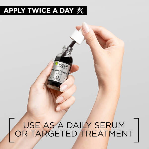 Garnier Skinactive 4% AHA BHA And Niacinamide Charcoal Serum, Resurface And Smooth Skin Texture 30ml