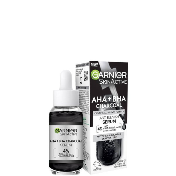 Garnier Skinactive 4% AHA BHA and Niacinamide Charcoal Serum, Resurface and Smooth Skin Texture 30ml