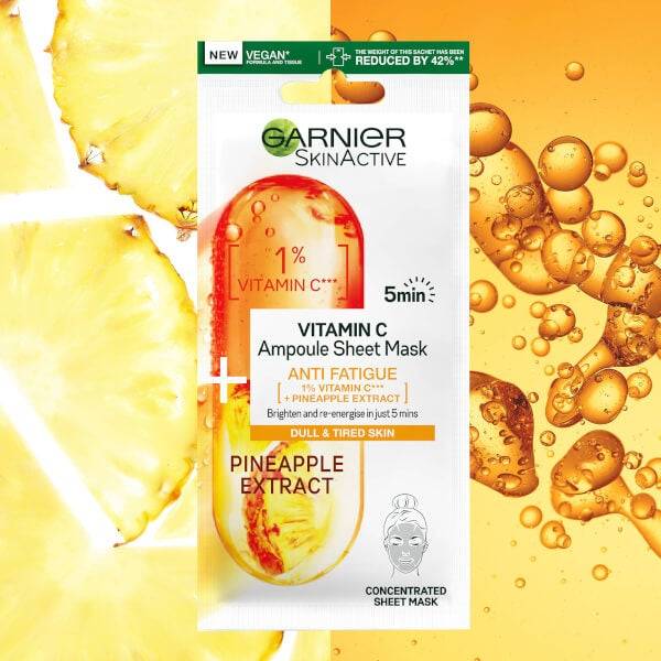 Garnier SkinActive Anti Fatigue Ampoule Sheet Mask - Pineapple And 1% Vitamin C 15g