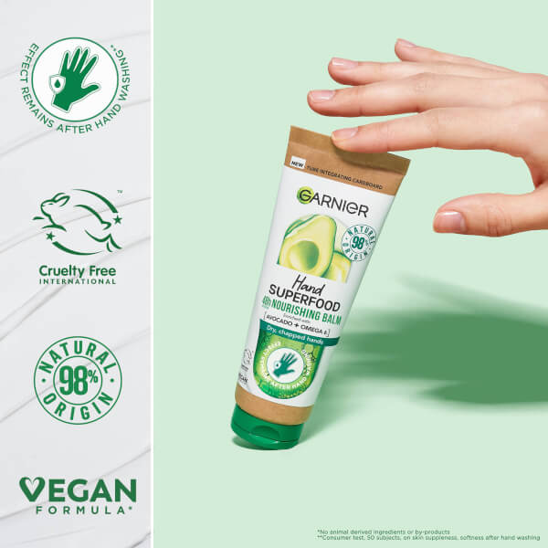 Garnier Vegan Hand Superfood, Nourishing Hand Cream With Avocado And Omega 6 For Dry Hands 75ml