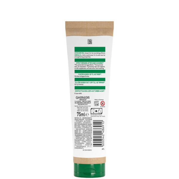 Garnier Vegan Hand Superfood, Nourishing Hand Cream With Avocado And Omega 6 For Dry Hands 75ml