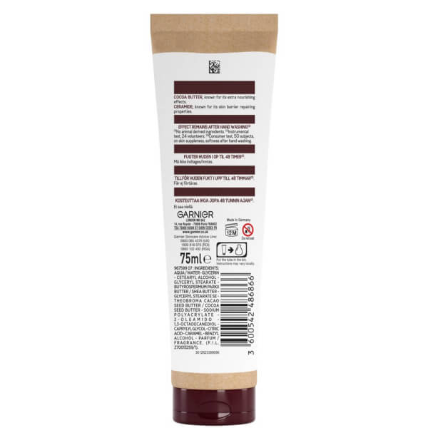 Garnier Vegan Hand Superfood, Repairing Hand Cream With Cocoa And Ceramide For Very Dry, Rough Hands 75ml