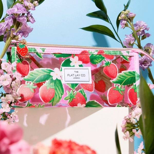 The Flat Lay Co. Open Flat Makeup Jelly Box Bag - Summer Strawberries