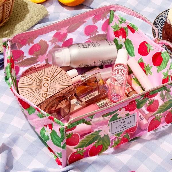 The Flat Lay Co. Open Flat Makeup Jelly Box Bag - Summer Strawberries