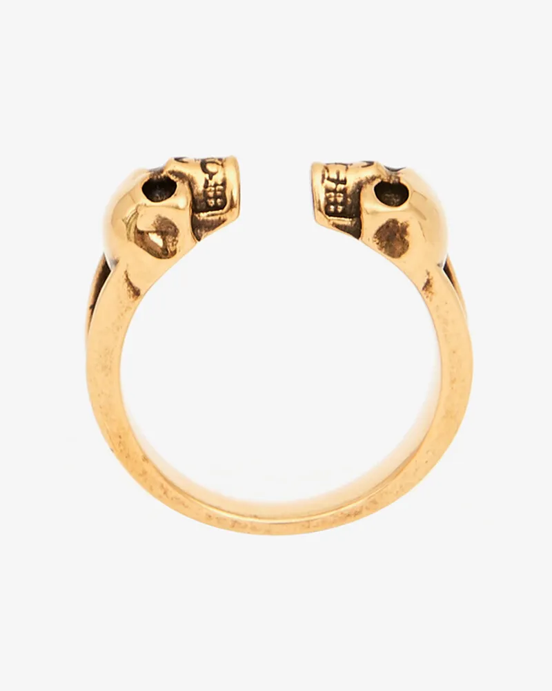 Alexander McQueen Ring Mit Twin Skull Antikgold