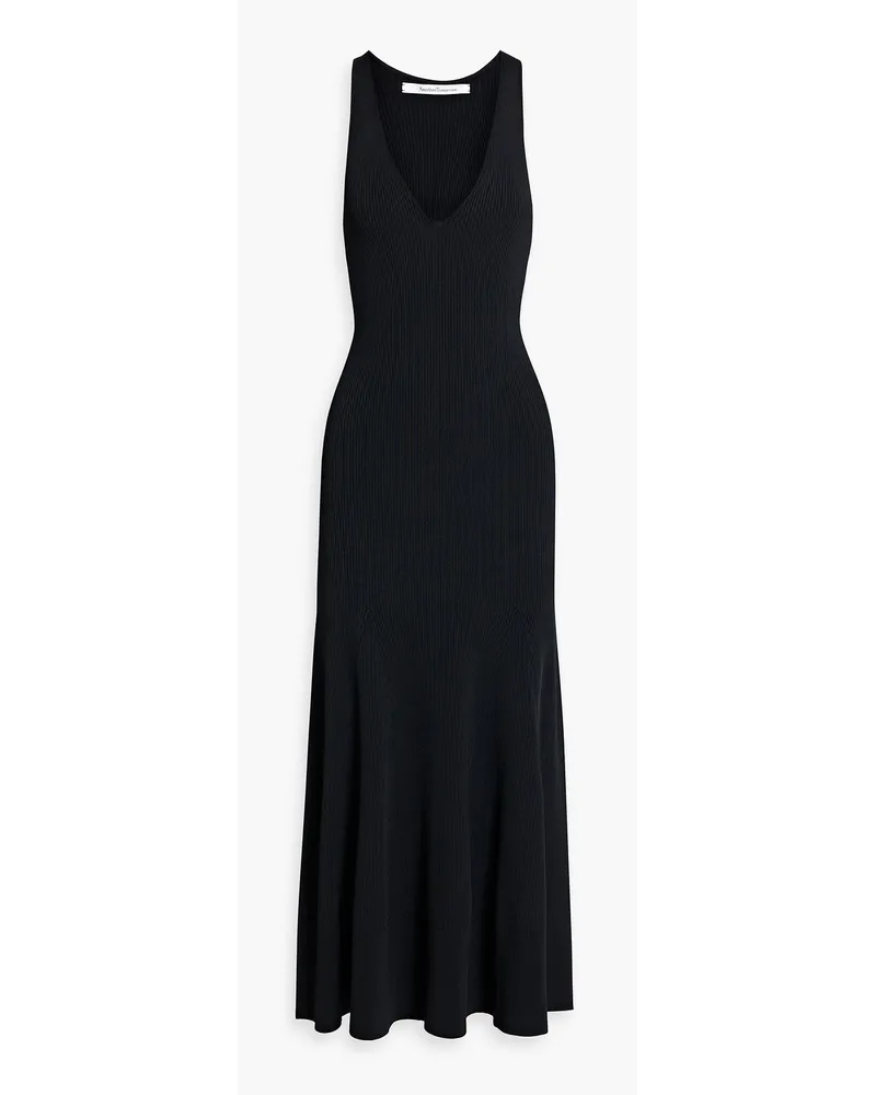 Another Tomorrow Midikleid Aus Rippstrick Schwarz