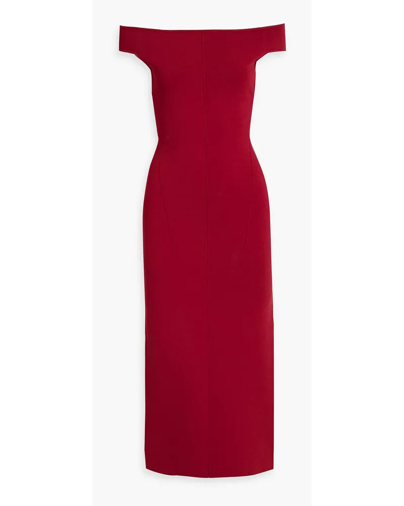 GALVAN Aphrodite Schulterfreies Midikleid Aus Stretch Strick Burgunderrot