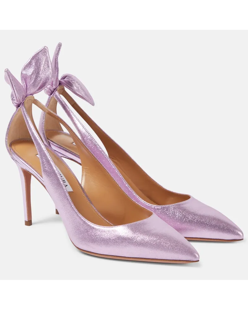 Aquazzura Pumps Bow Tie 85 Aus Metallic Leder Lila
