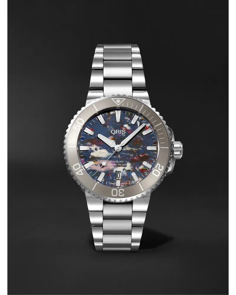 ORIS Aquis Date Upcycle Automatic 415 Mm Uhr Aus Edelstahl Ref. Nr. 01 733 7766 4150 Set Blau