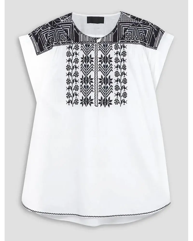 Nili Lotan Aurielle Plissiertes Oberteil Aus Baumwollpopeline Mit Stickereien Blau