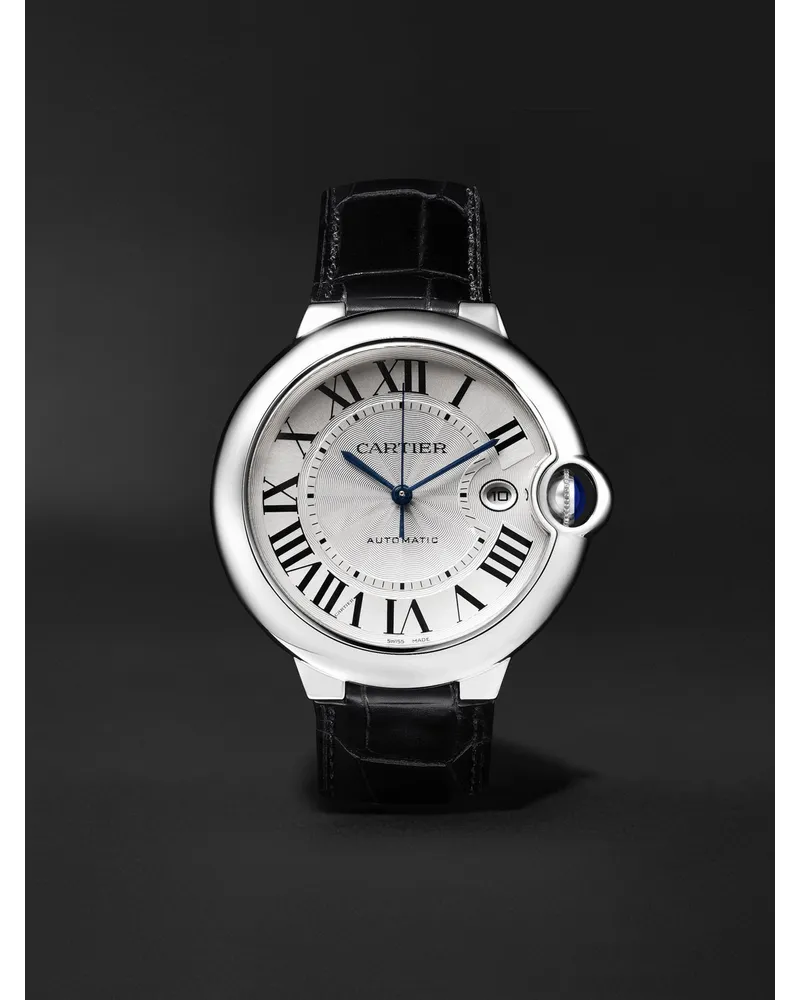 Cartier Ballon Bleu 42 Mm Uhr Aus Edelstahl Mit Automatischem Aufzug Und Alligatorlederarmband Ref. Nr.: Crw69016z4 Silber