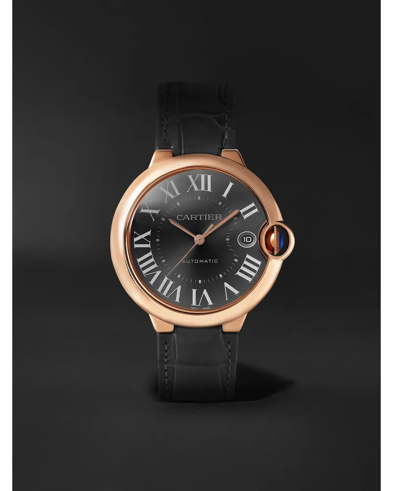 Cartier Ballon Bleu De 40 Mm Uhr Aus 18 Karat Rotgold Mit Automatischem Aufzug Und Alligatorlederarmband Ref. Nr.: Wgbb0050 Schwarz