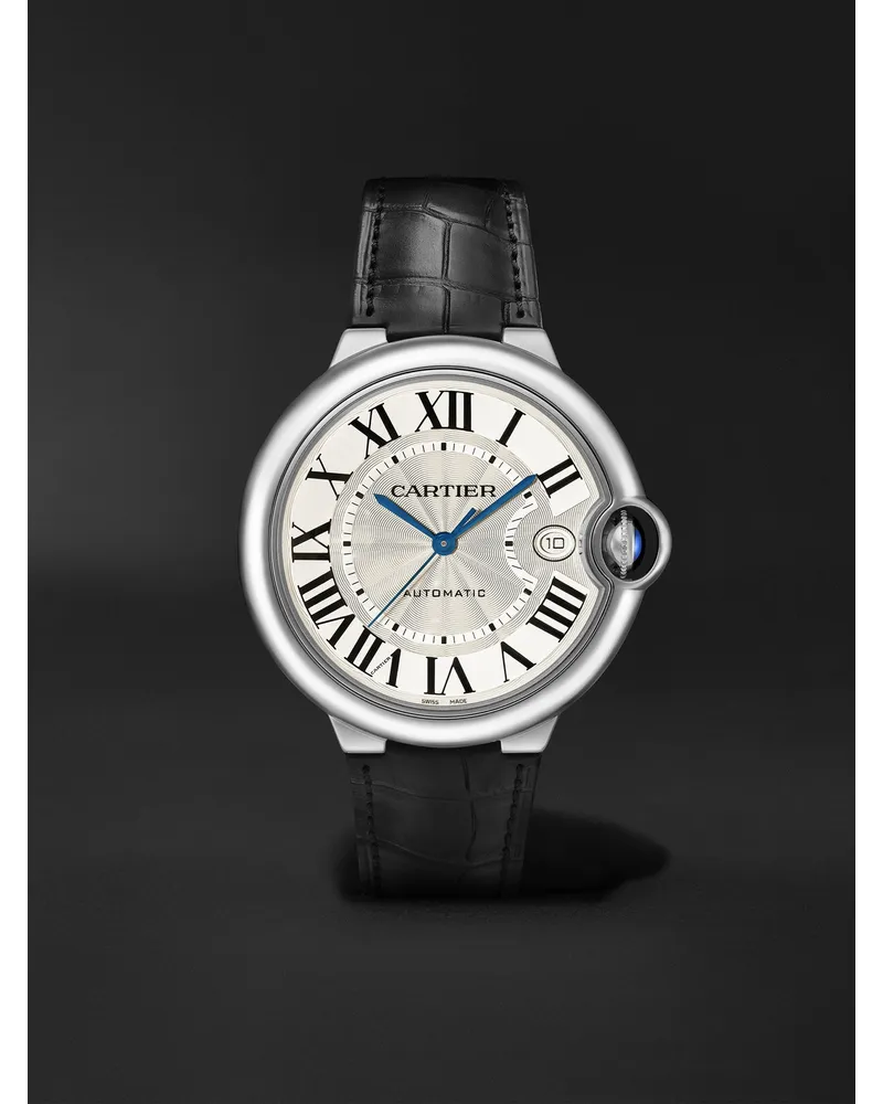 Cartier Ballon Bleu De 40 Mm Uhr Aus Edelstahl Mit Automatischem Aufzug Und Alligatorlederarmband Ref. Nr.: Wsbb0039 Silber