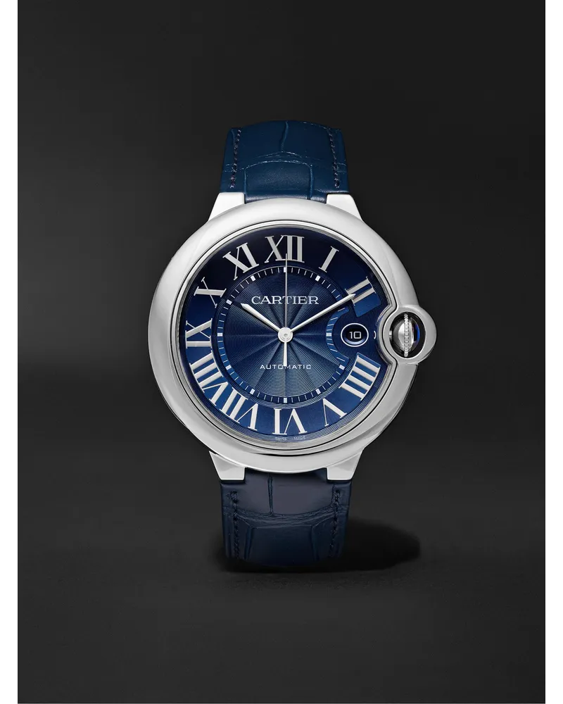 Cartier Ballon Bleu De 42 Mm Uhr Aus Stahl Mit Automatischem Aufzug Und Alligatorlederarmband Ref. Nr.: Crwsbb0025 Blau