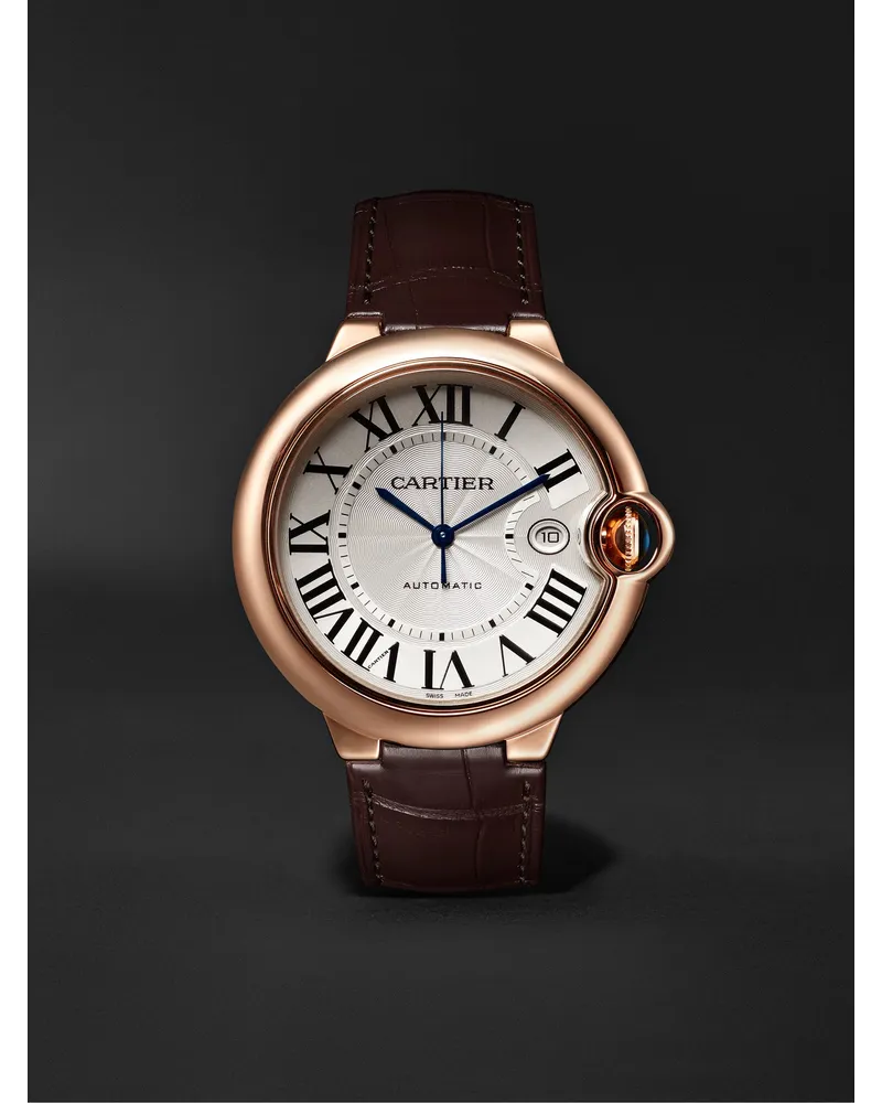 Cartier Ballon Bleu De Automatic 42 Mm Uhr Aus 18 Karat Rotgold Mit Alligatorlederarmband Ref. Nr. Crwgbb0017 Weiß