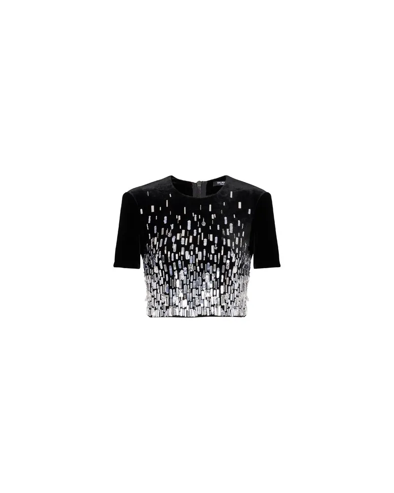Balmain Verziertes Crop Top Silver