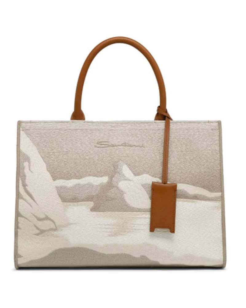 Santoni Beigefarbene MittelgroßE Tote Bag Naturliche