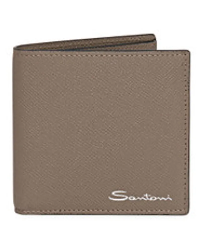 Santoni Beigefarbenes Portemonnaie Aus Saffiano Leder Naturliche