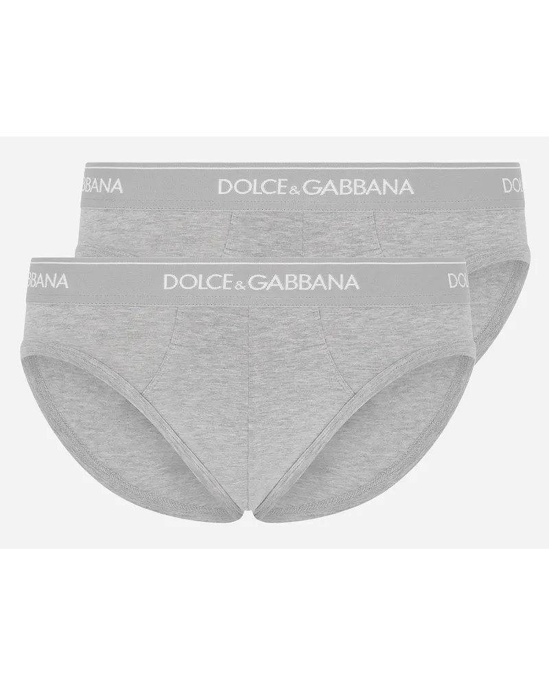 Dolce & Gabbana Bi Pack Slip UnterwäSche Aus Baumwoll Stretch Grau