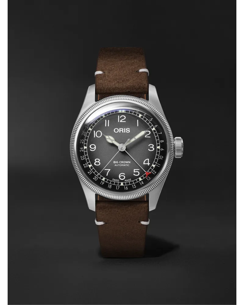 ORIS Big Crown Pointer Date Automatic 38 Mm Uhr Aus Edelstahl Mit Lederarmband Ref. Nr.: 01 754 7779 4063 Set Grau
