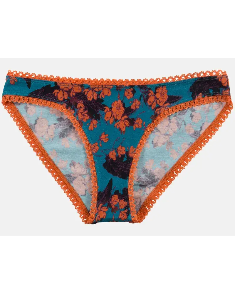 Vatter Bikini Slip "Steady Suzie" Orange Flowers Petrol