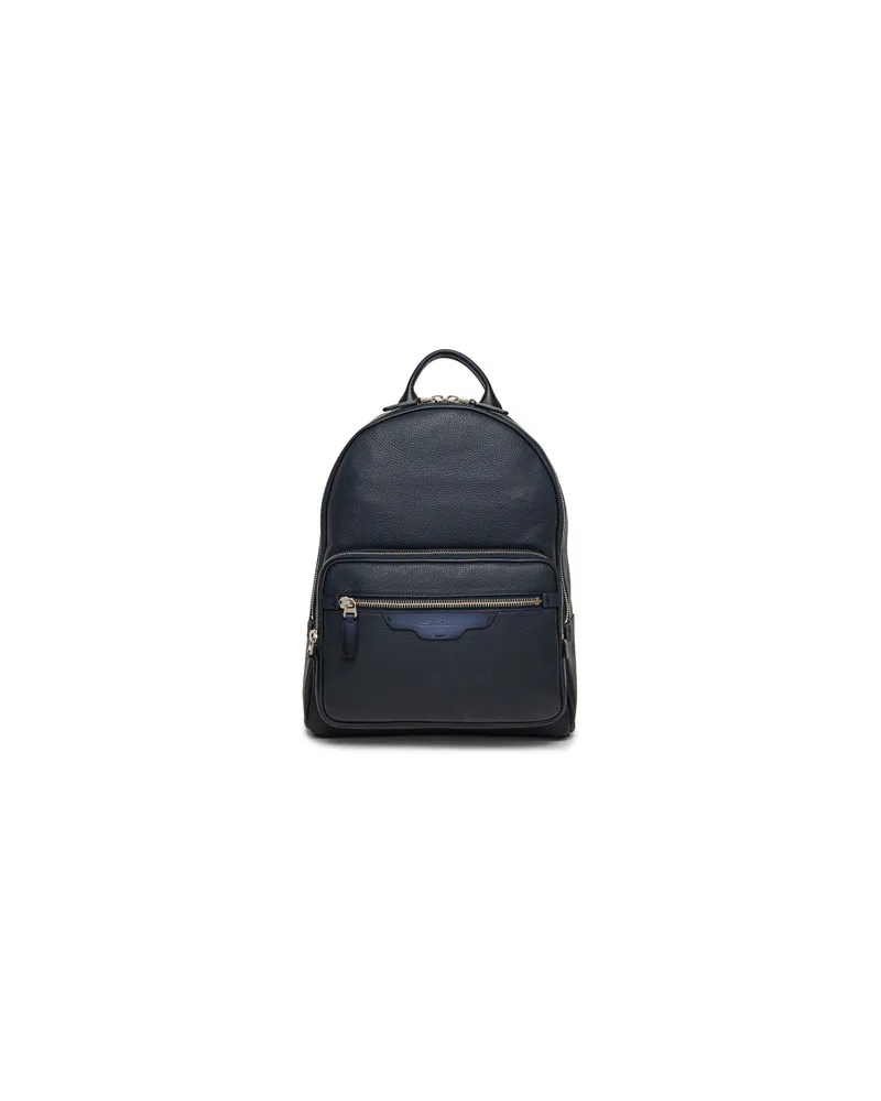 Santoni Blauer Rucksack Aus Getrommeltem Leder Blau