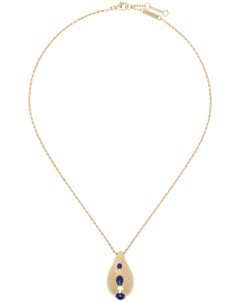 Bottega Veneta Gold Drop Necklace Lapis