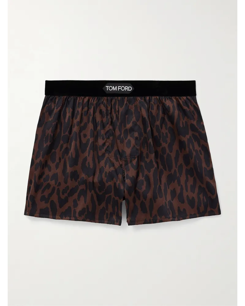 Tom Ford Boxershorts Aus Stretch Seide Mit Gepardenprint Braun