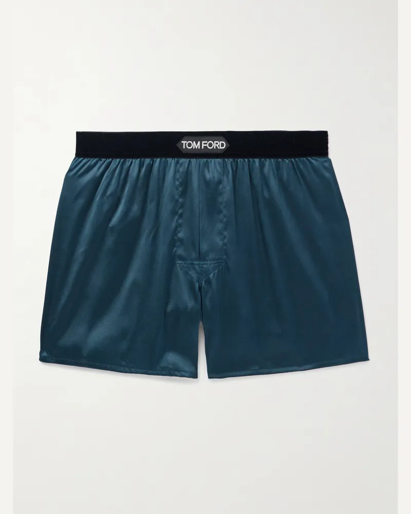 Tom Ford Boxershorts Aus Stretch Seidensatin Mit Samtbesatz Blau